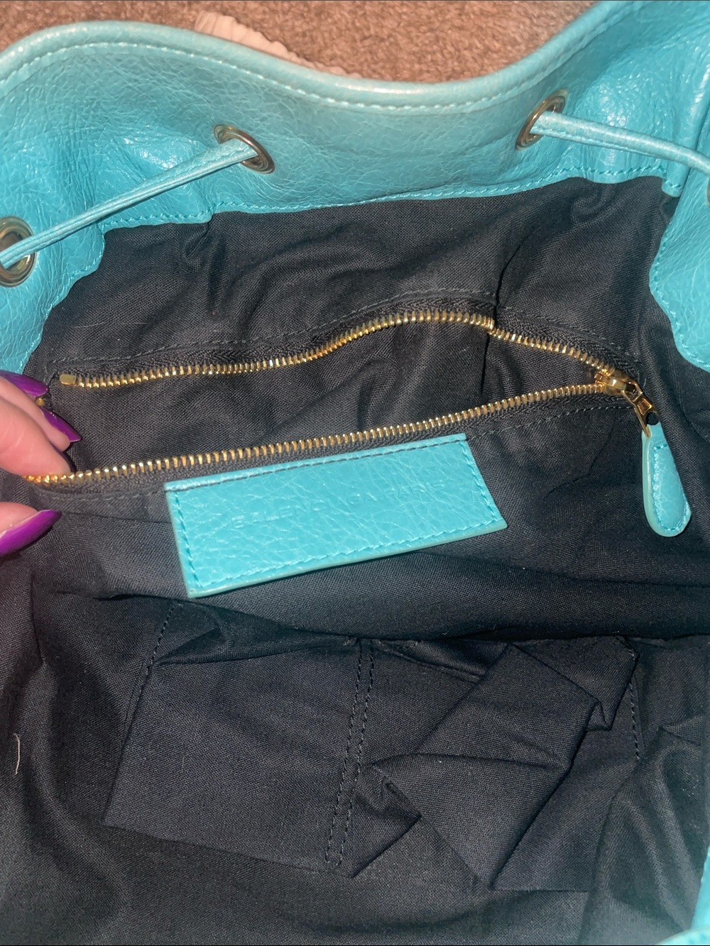 Balenciaga Giant 12 Bleu Tropical Pompon Drawstring Bag - Picture 10 of 15